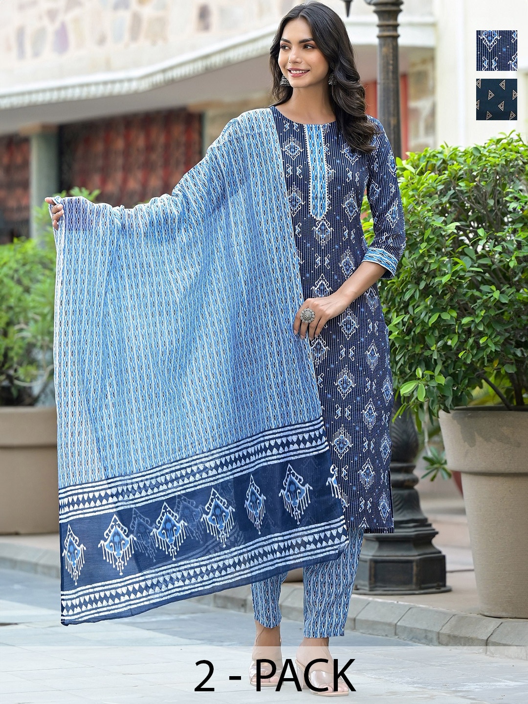 

KALINI Women Ethnic Motifs Printed Regular Kurta with Trousers & With Dupatta, Blue