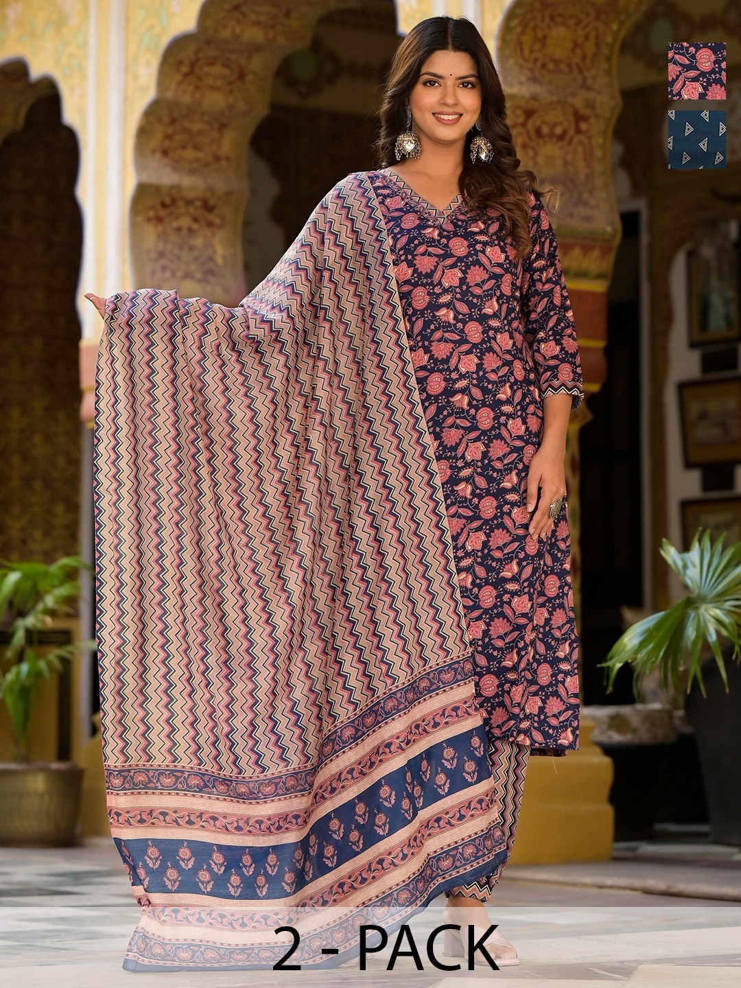 

KALINI Women Ethnic Motifs Printed Regular Kurta with Trousers & With Dupatta, Blue