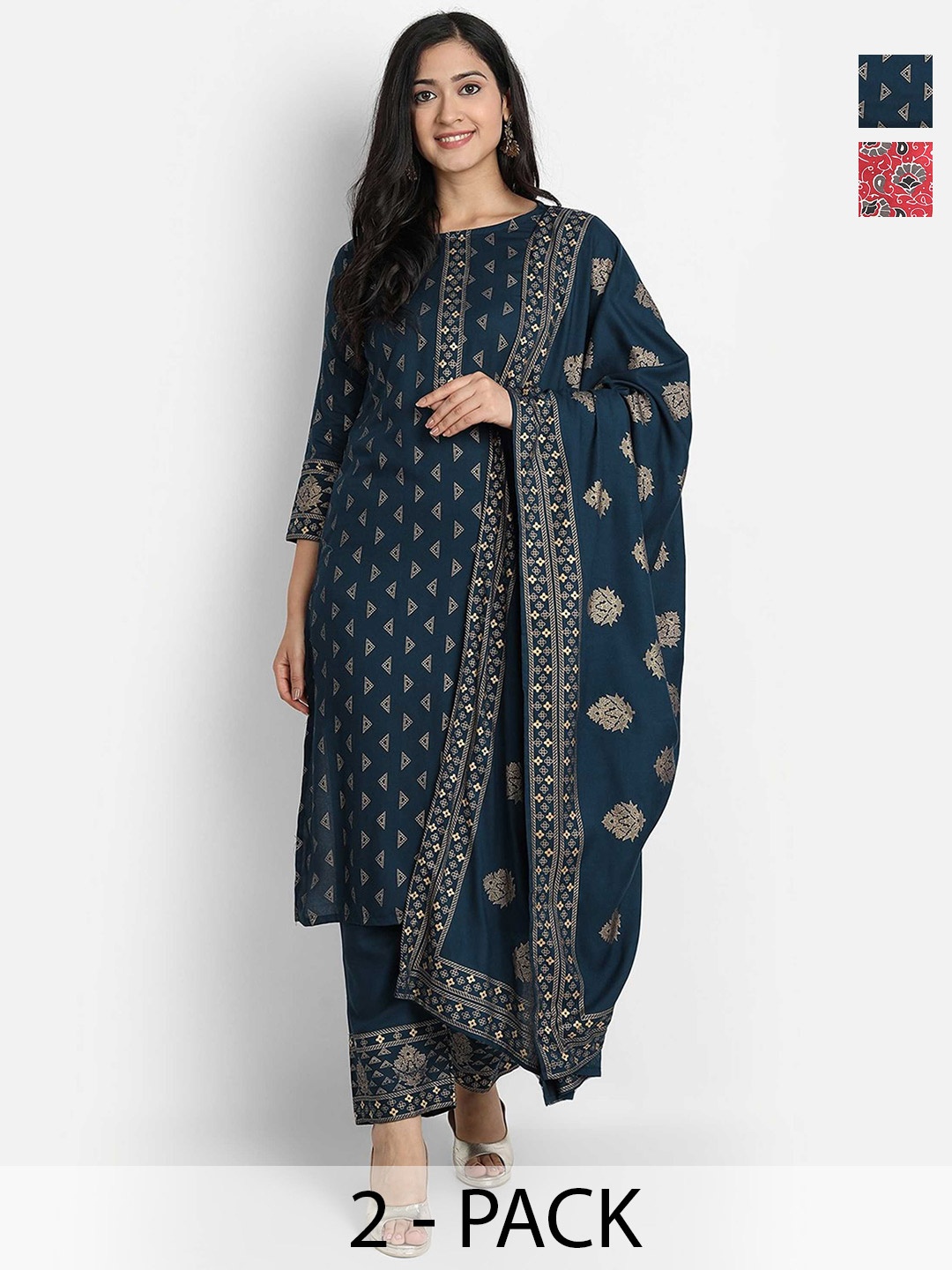 

KALINI Women Ethnic Motifs Printed Regular Kurta with Trousers & With Dupatta, Red