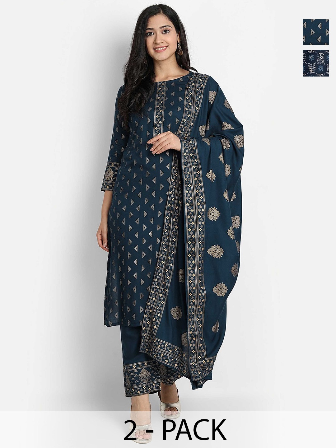 

KALINI Women Ethnic Motifs Printed Regular Kurta with Trousers & With Dupatta, Blue