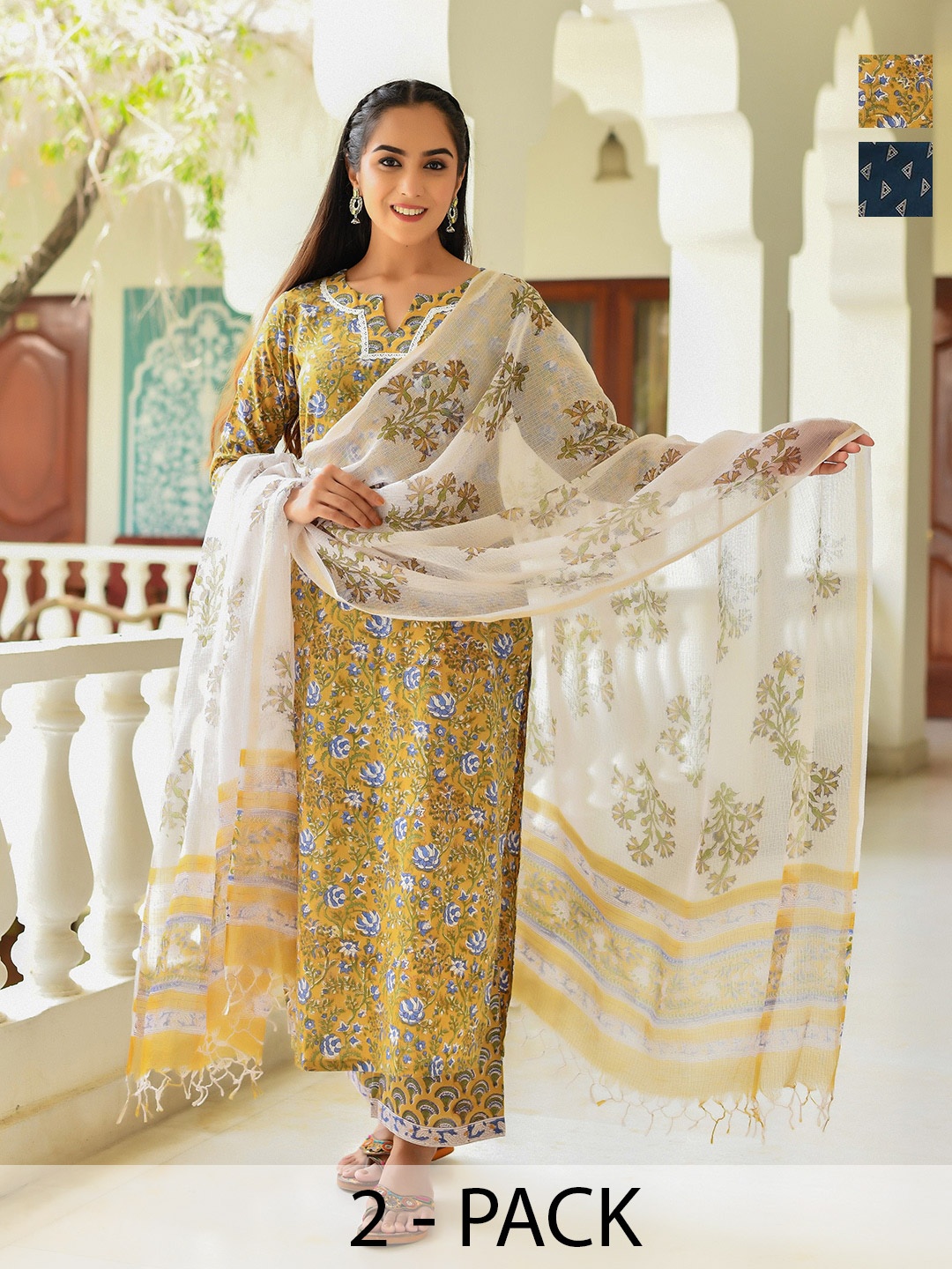 KALINI Women Ethnic Motifs Printed Regular Kurta with Trousers & With Dupatta, Blue