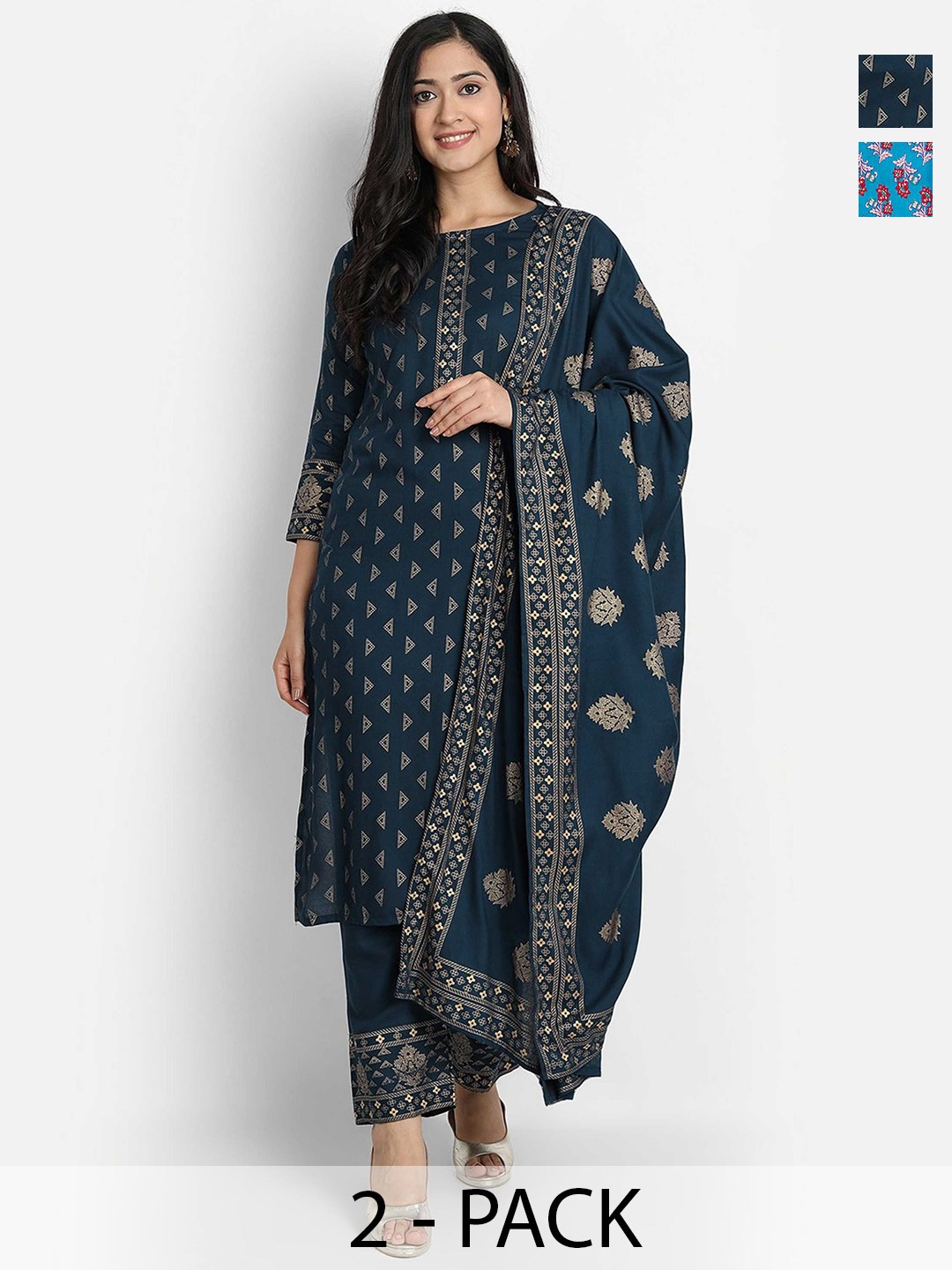 

KALINI Women Ethnic Motifs Printed Regular Kurta with Trousers & With Dupatta, Blue