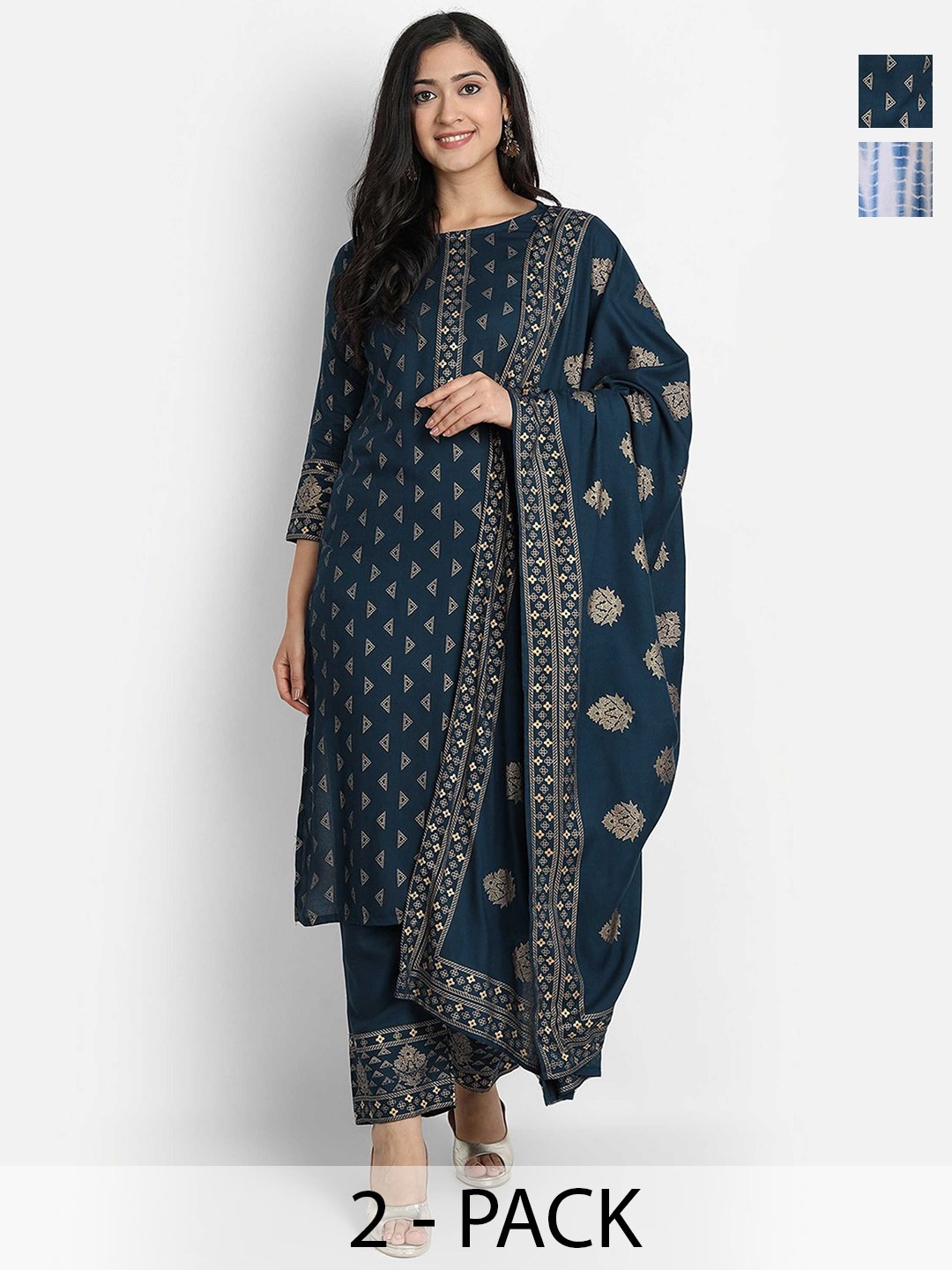 

KALINI Women Ethnic Motifs Printed Regular Kurta with Trousers & With Dupatta, Blue