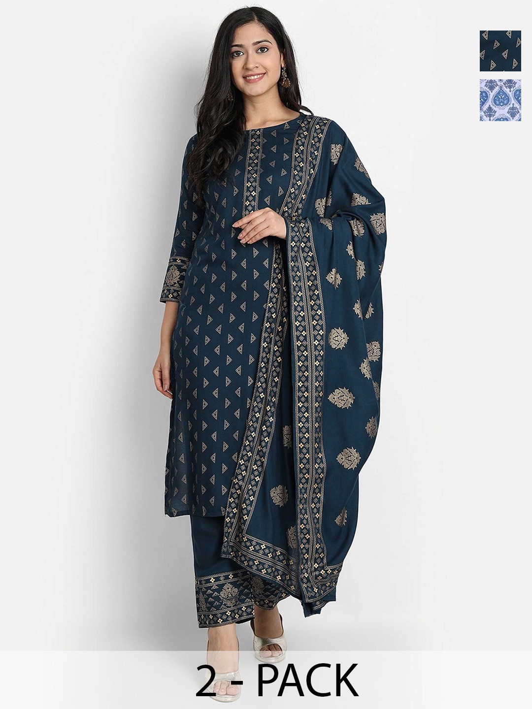 

KALINI Women Ethnic Motifs Printed Regular Kurta with Trousers & With Dupatta, Navy blue