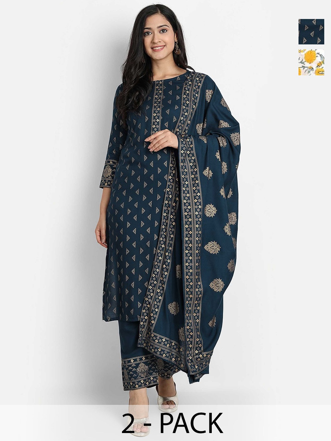 

KALINI Women Ethnic Motifs Printed Regular Kurta with Trousers & With Dupatta, Blue