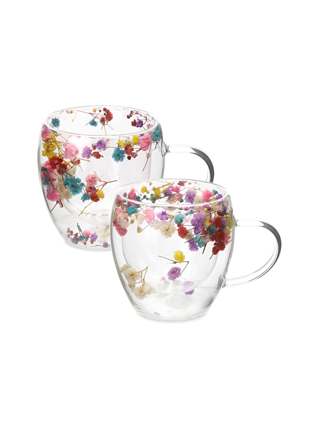 

MARKQUES Transparent Floral Borosilicate Glass Transparent Mugs Set of Cups and Mugs 250ML