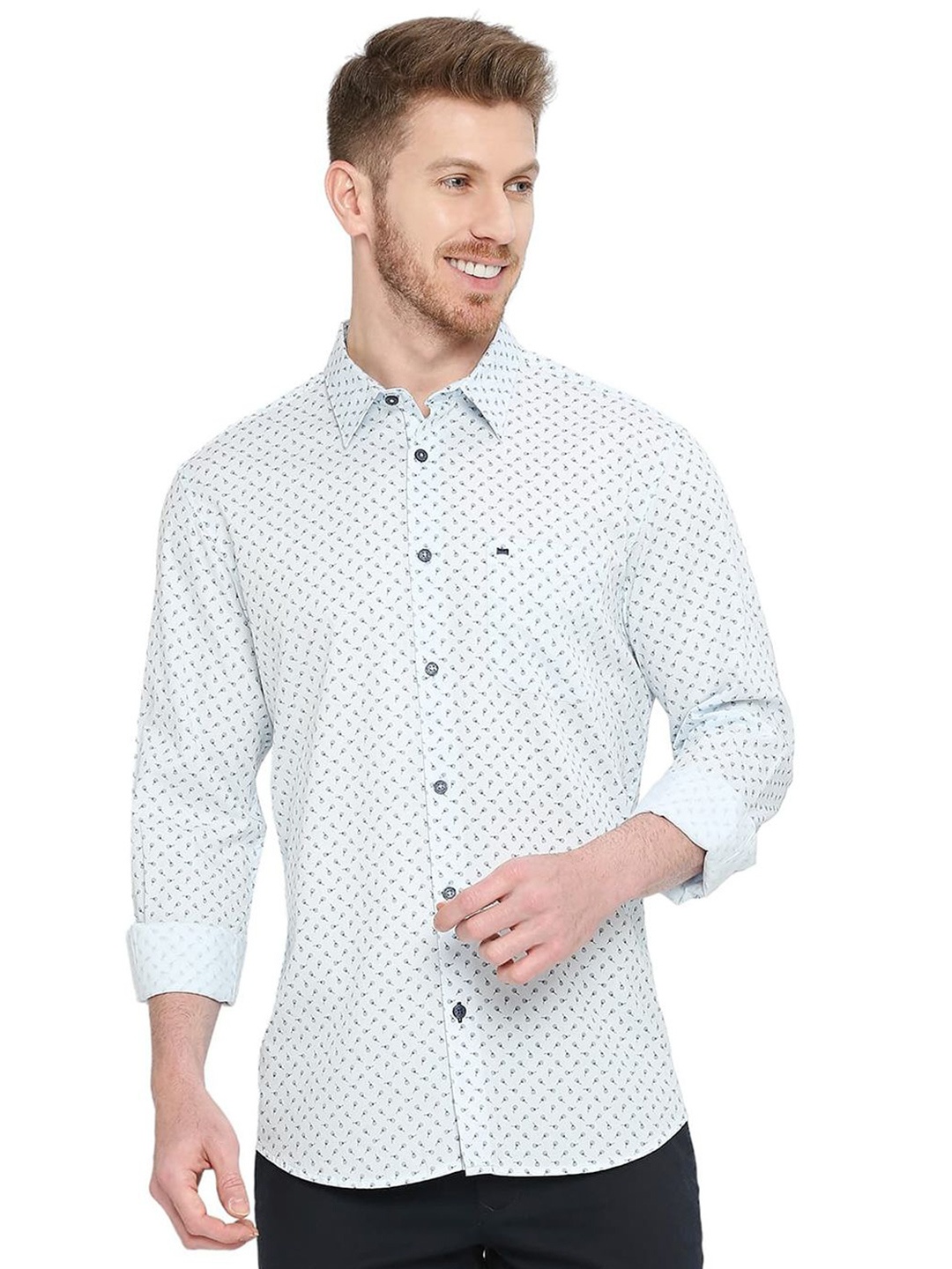 

Basics Men Comfort Slim Fit Opaque Printed Casual Shirt, Blue