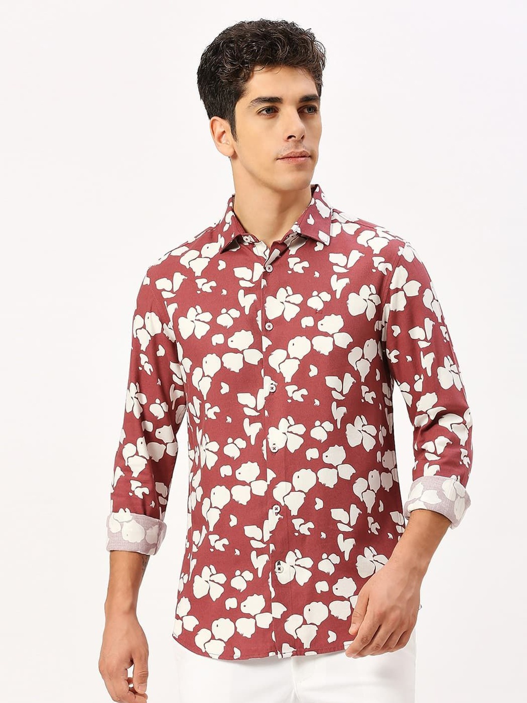 

Basics Men Comfort Slim Fit Opaque Printed Casual Shirt, Maroon