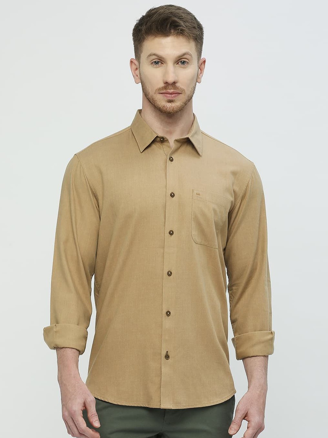 

Basics Men Comfort Slim Fit Opaque Casual Shirt, Khaki