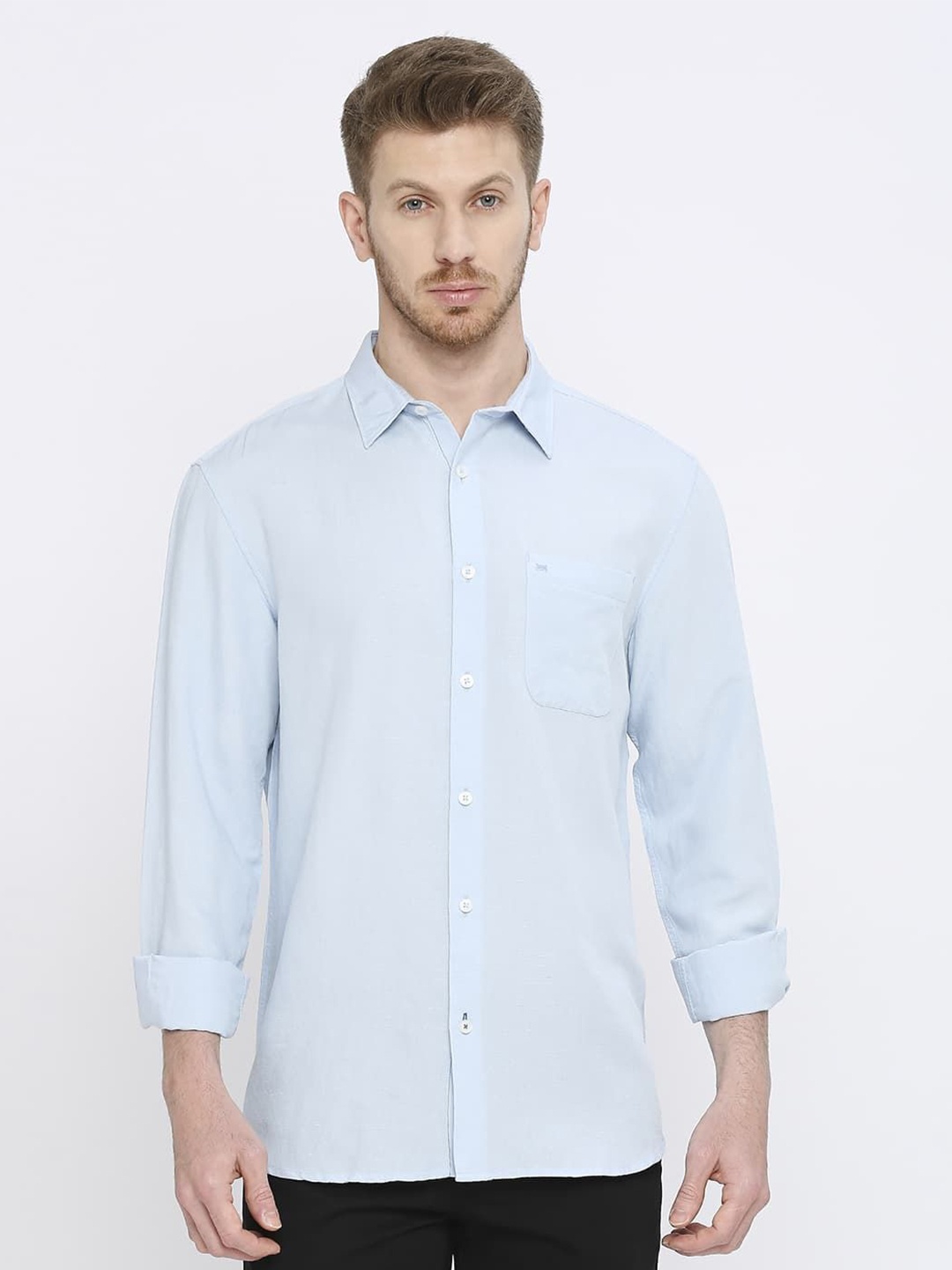 

Basics Men Comfort Slim Fit Opaque Casual Shirt, Blue