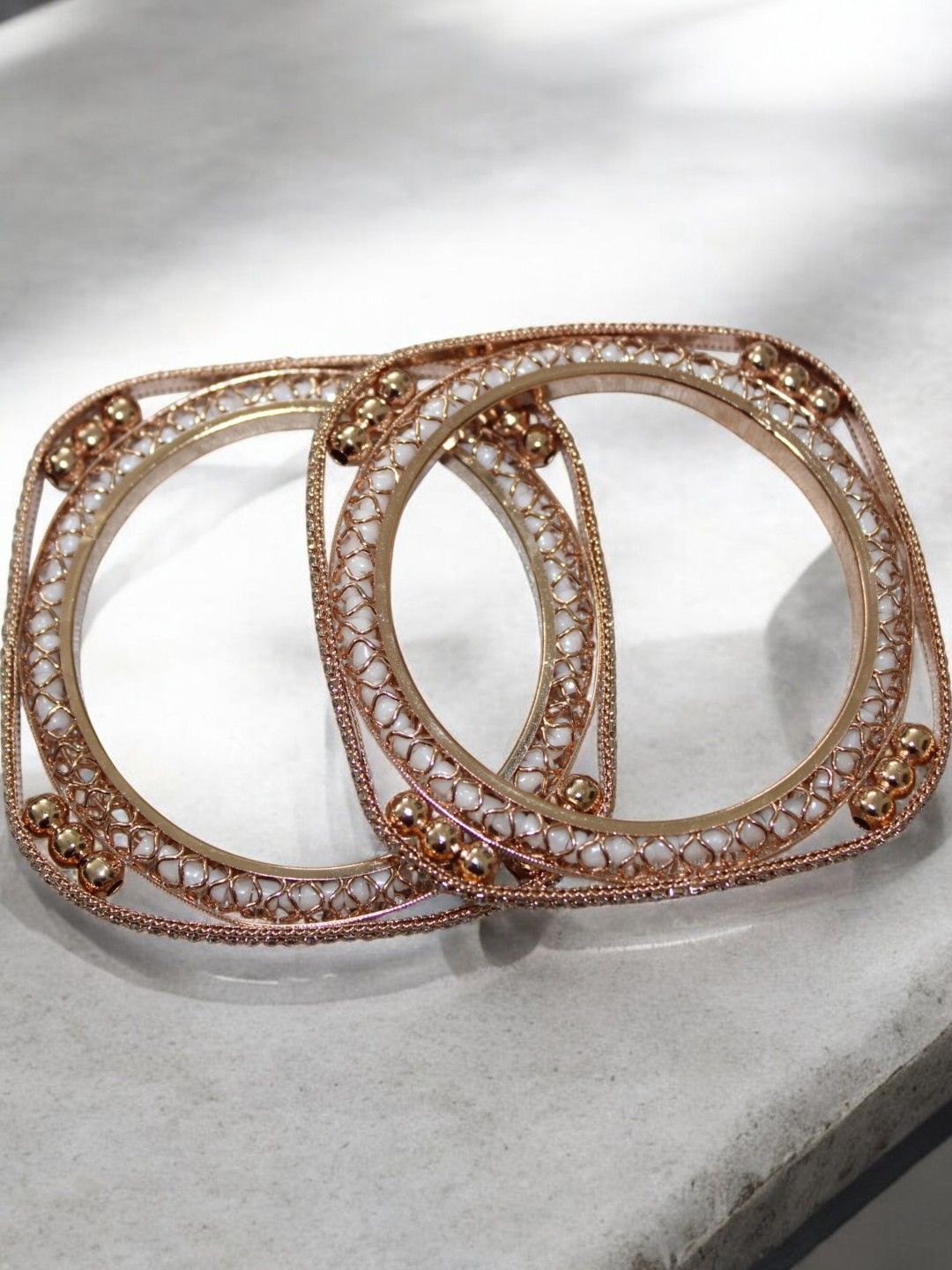 

Jolly Faces Set Of 2 Rose Gold-Plated Stone-Studded Bangles