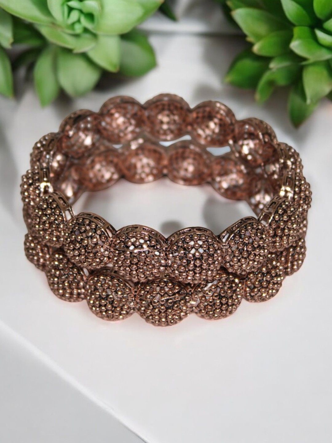 

Jolly Faces Set Of 2 Beaded Bangles, Copper