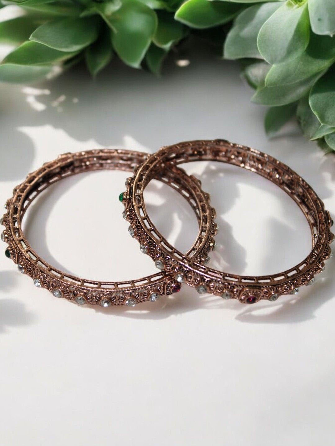 

Jolly Faces Set Of 2 Stones-Studded Bangles, Copper