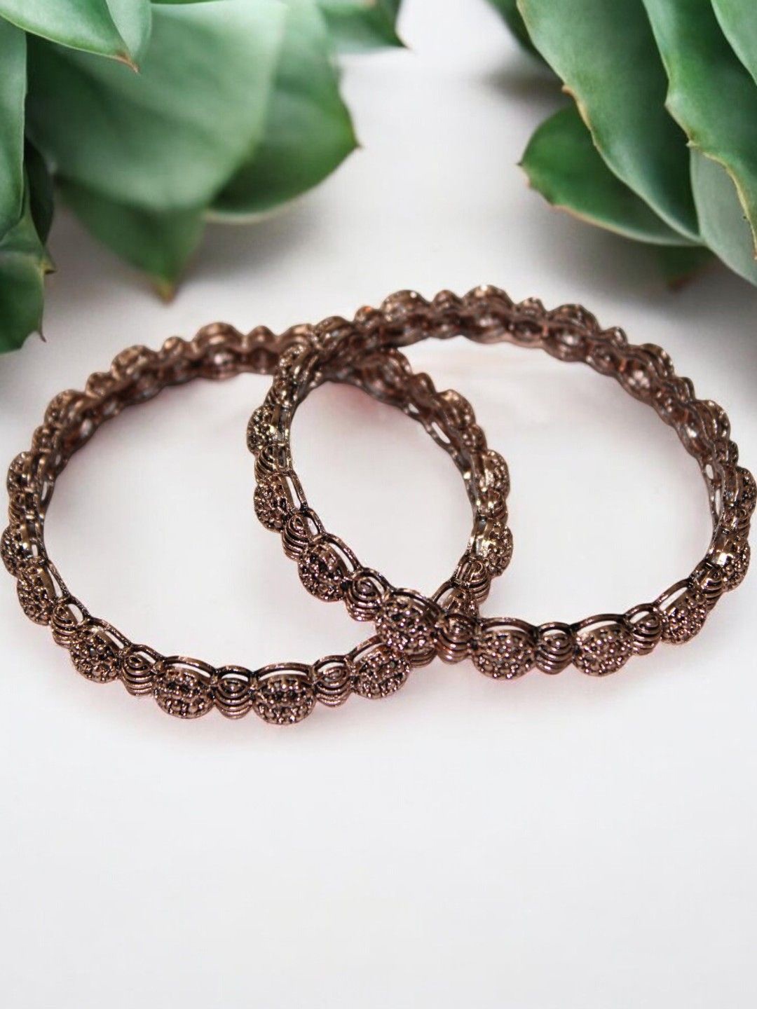 

Jolly Faces Set Of 2 Beaded Bangles, Copper