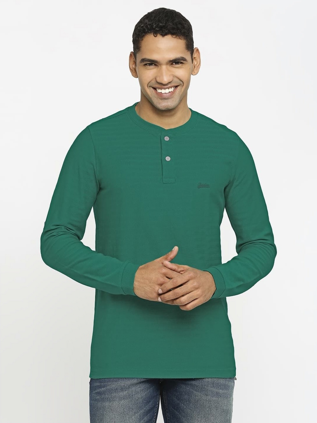 

Basics Men Henley Neck Boxy T-shirt, Green
