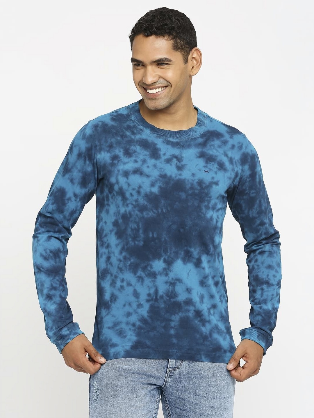 

Basics Men Tie and Dye Dyed Boxy T-shirt, Turquoise blue