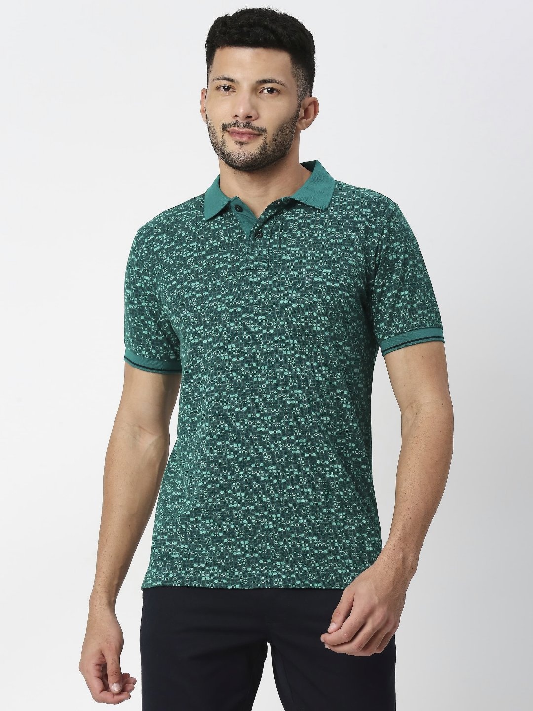 

Basics Men Printed Polo Collar Boxy T-shirt, Green