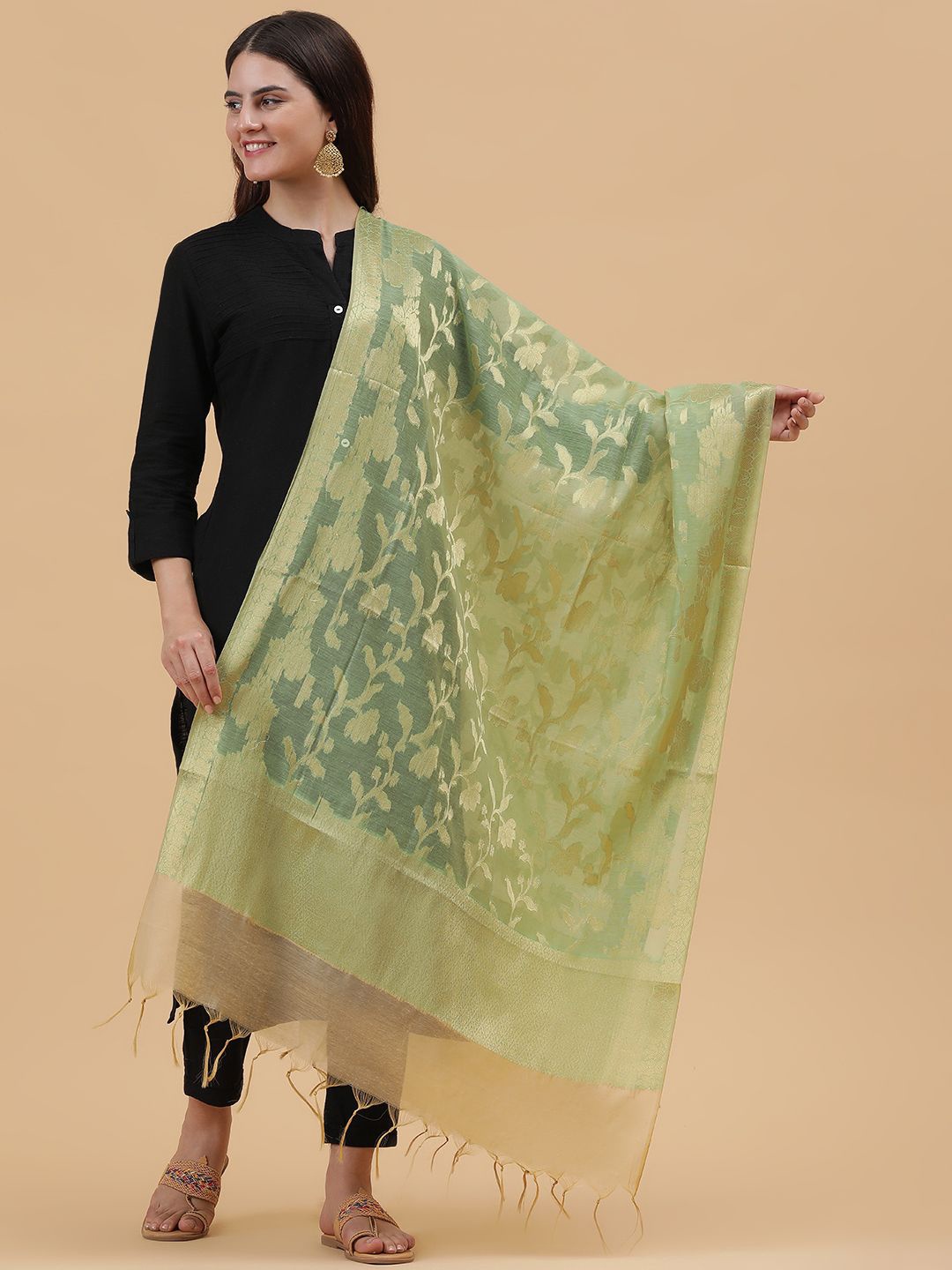 

BANJARA INDIA Woven Design Dupatta with Zari, Green