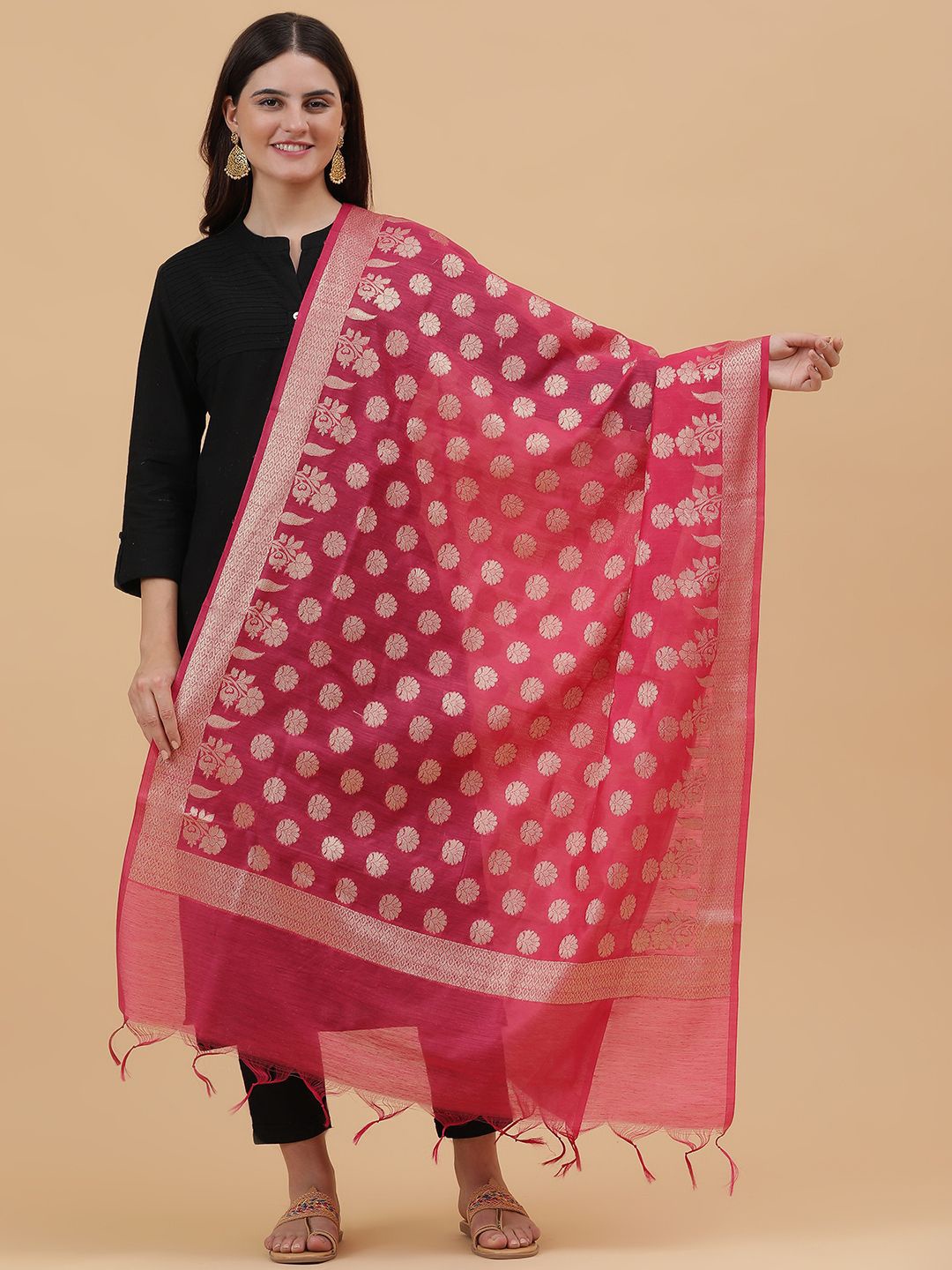 

BANJARA INDIA Woven Design Dupatta with Zari, Pink