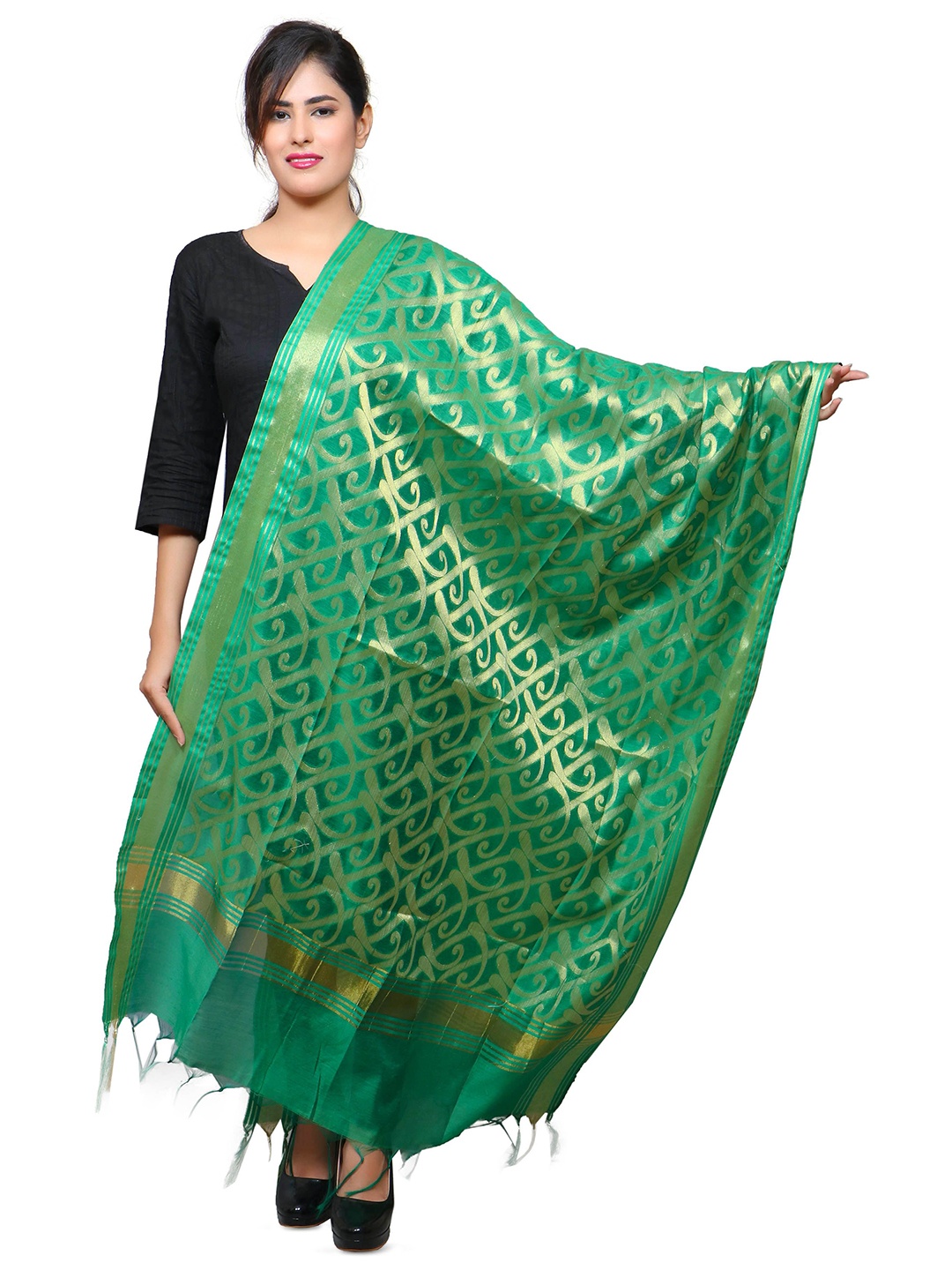 

BANJARA INDIA Woven Design Dupatta with Zari, Green