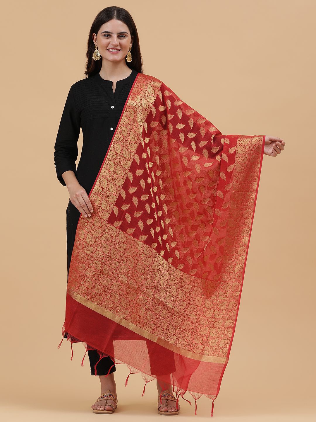 

BANJARA INDIA Woven Design Dupatta with Zari, Red