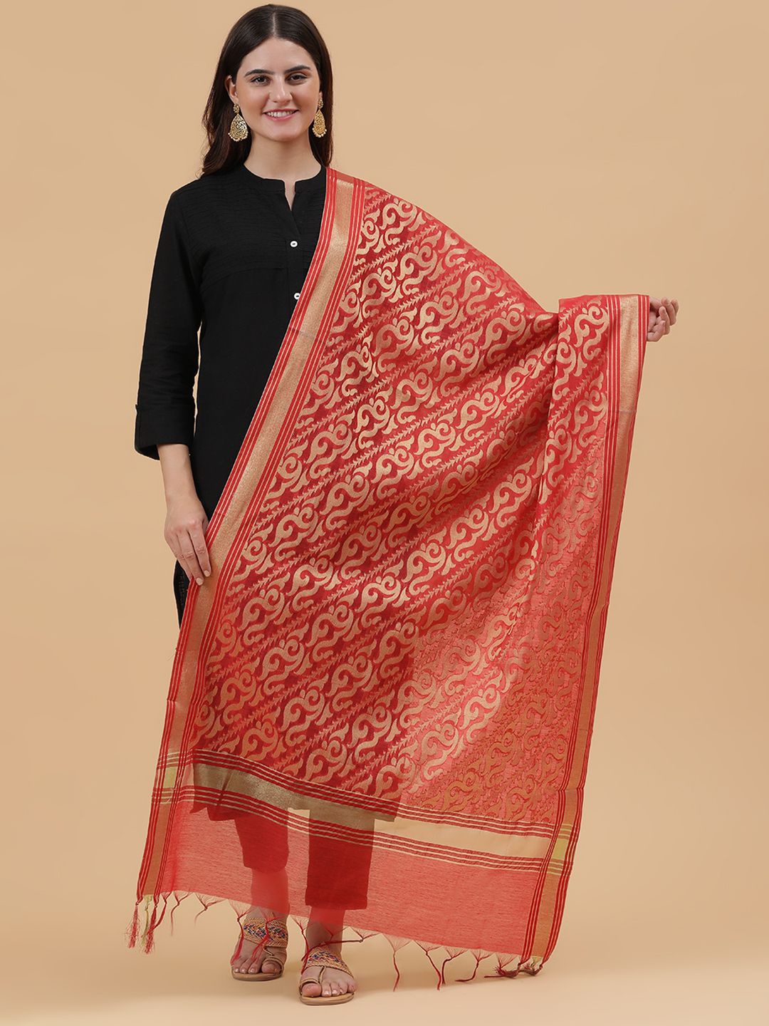 

BANJARA INDIA Woven Design Dupatta with Zari, Red