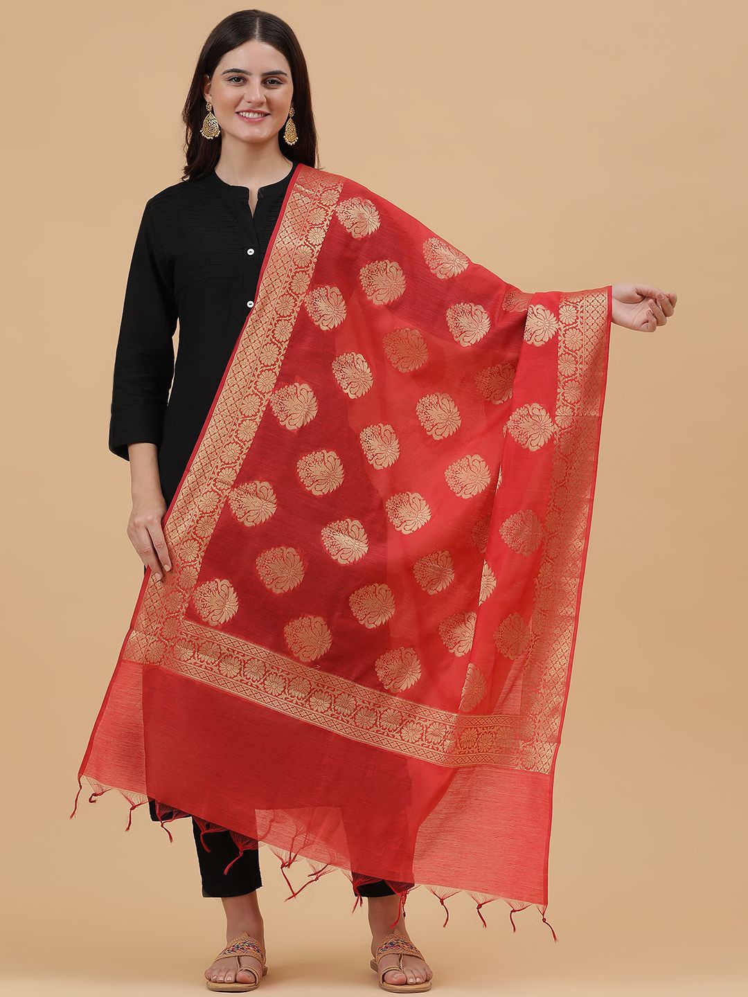 

BANJARA INDIA Woven Design Dupatta with Zari, Red