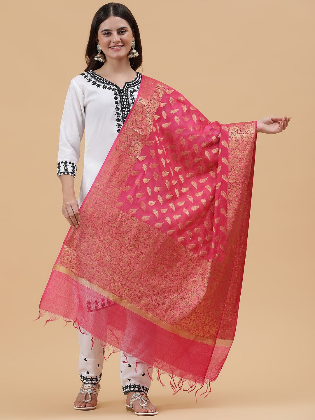 

BANJARA INDIA Woven Design Dupatta with Zari, Pink