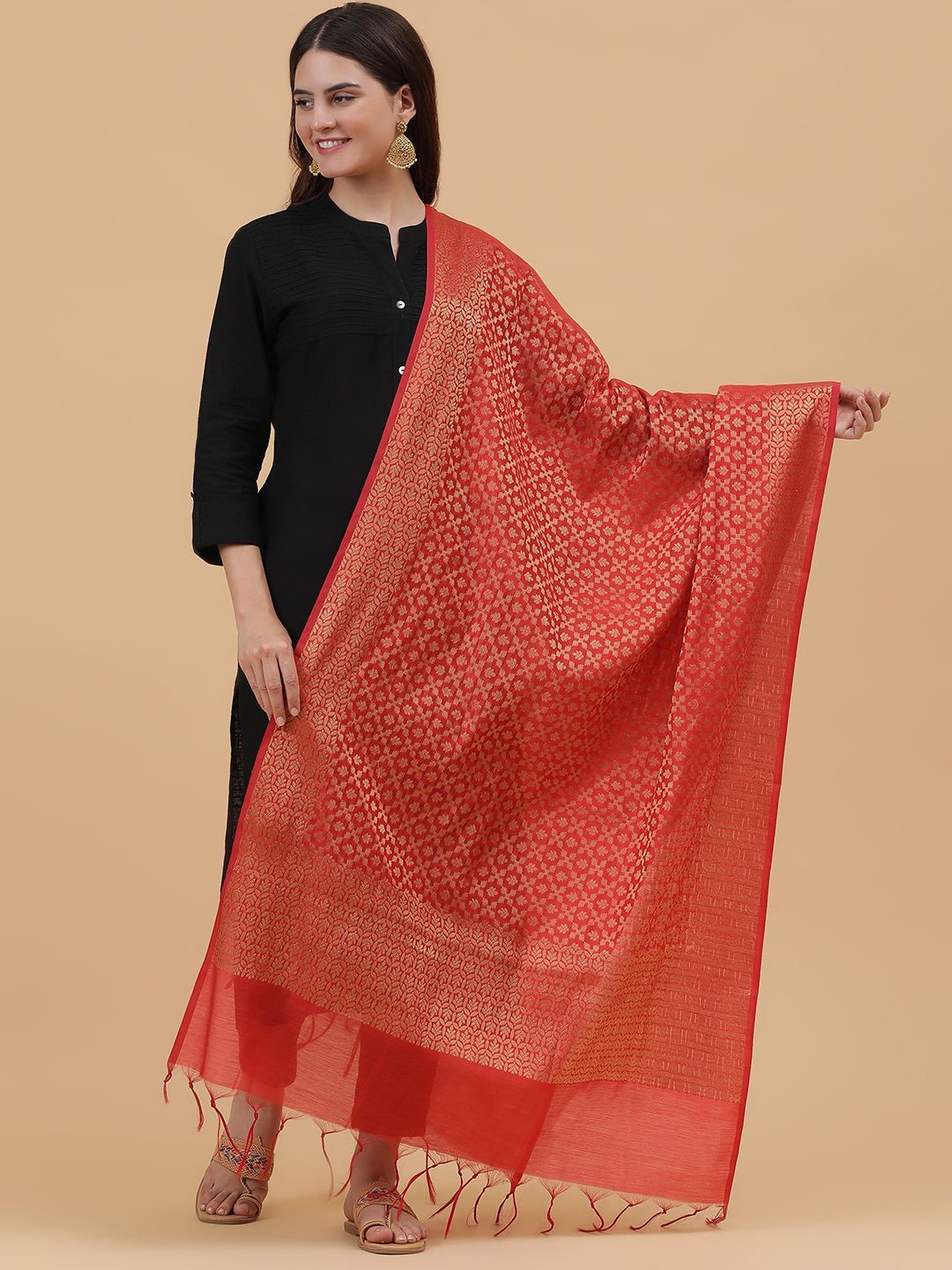 

BANJARA INDIA Woven Design Dupatta with Zari, Red