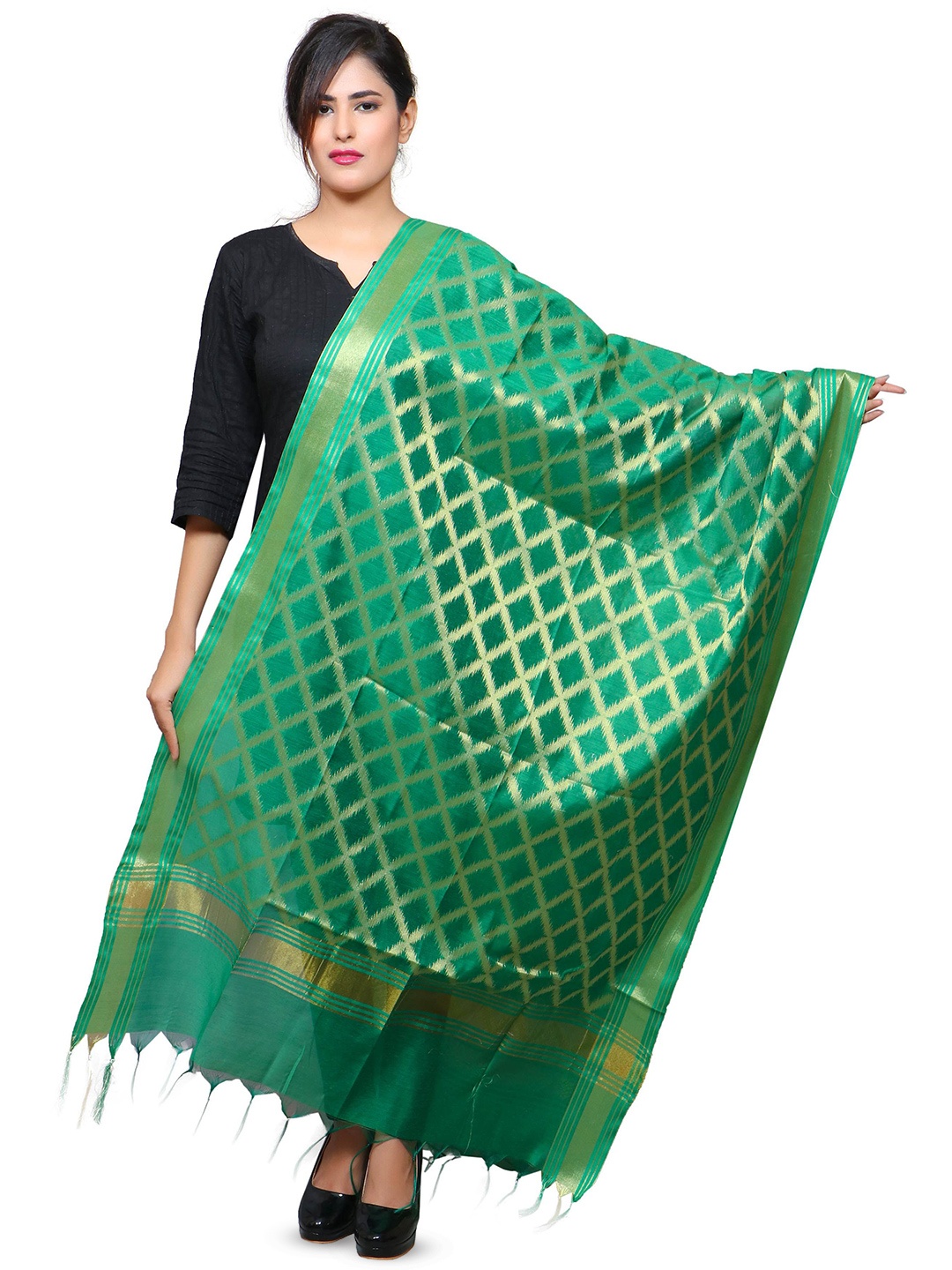 

BANJARA INDIA Woven Design Dupatta with Zari, Green