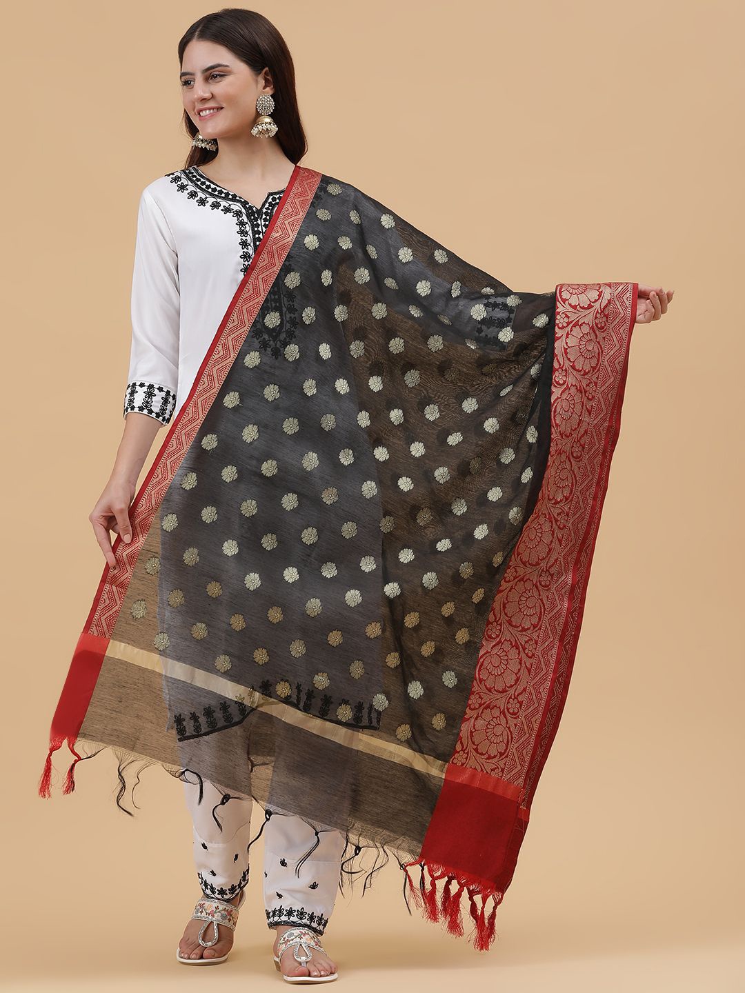 

BANJARA INDIA Woven Design Dupatta with Zari, Black