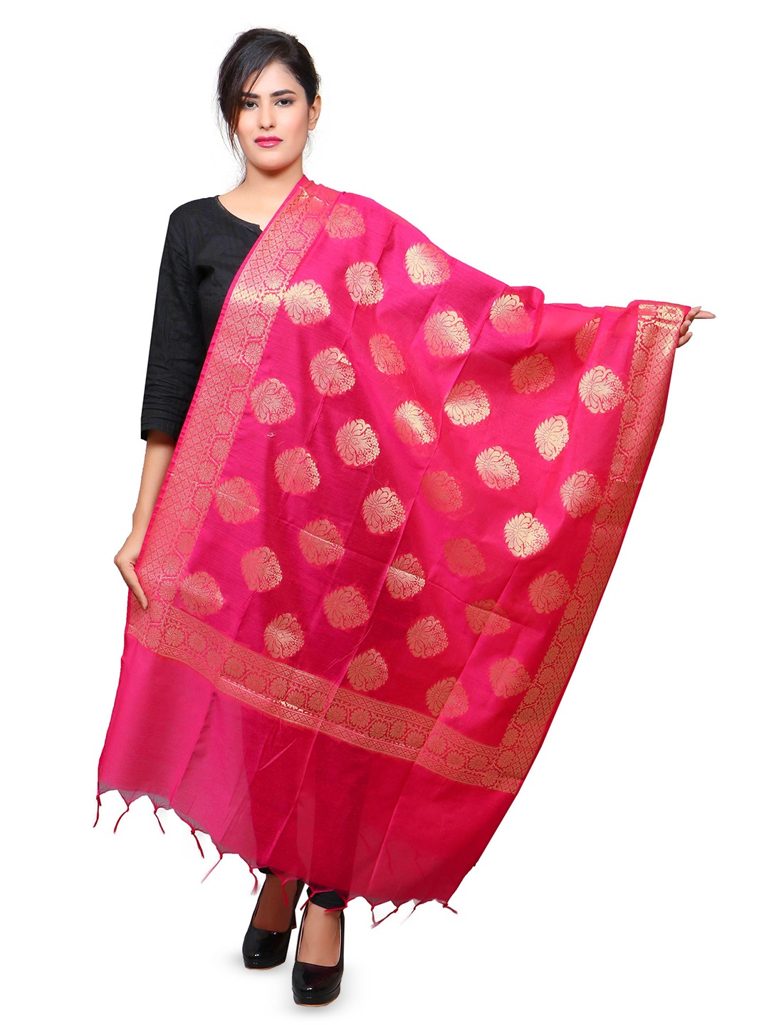 

BANJARA INDIA Woven Design Dupatta with Zari, Pink