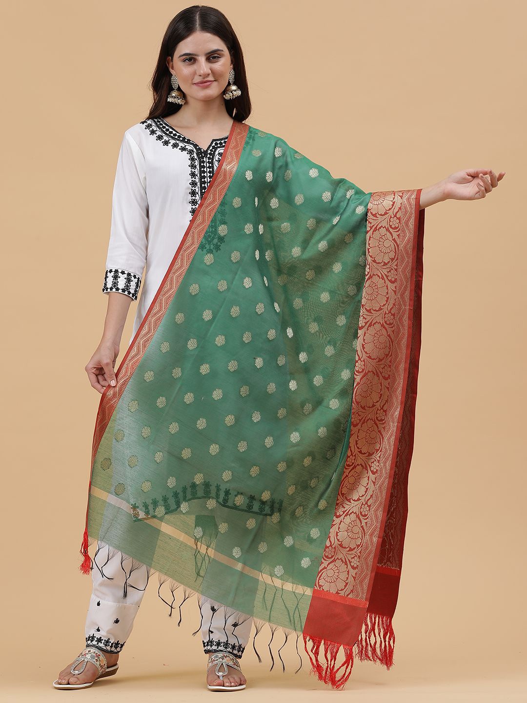 

BANJARA INDIA Woven Design Dupatta with Gotta Patti, Green