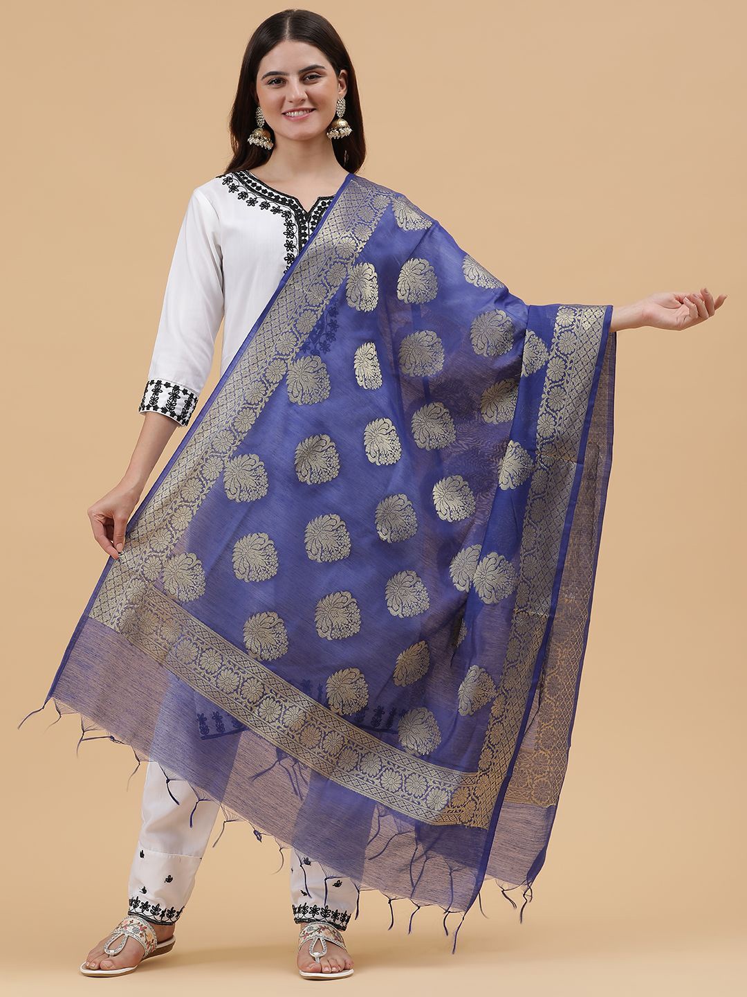 

BANJARA INDIA Woven Design Dupatta with Zari, Blue