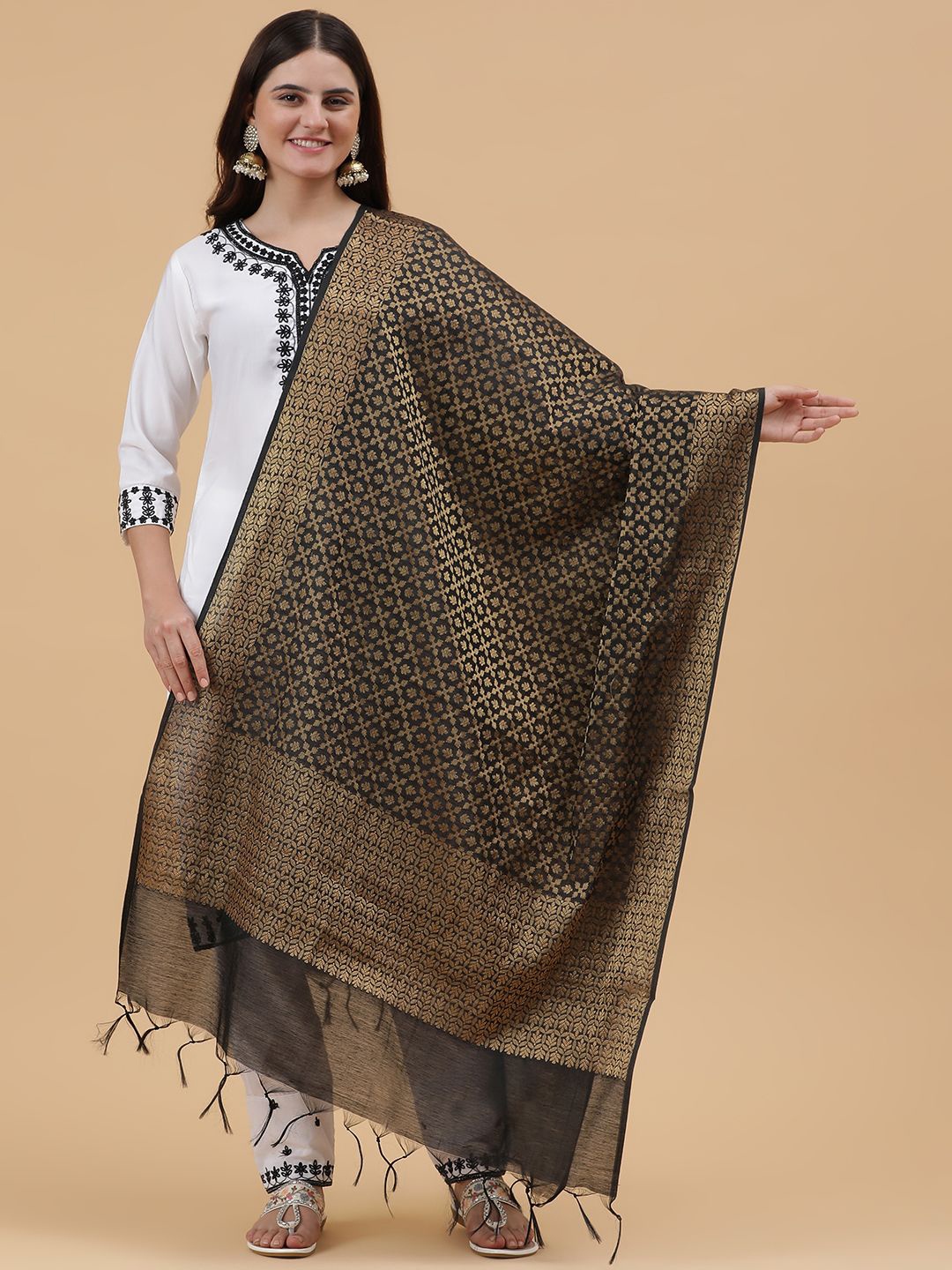 

BANJARA INDIA Woven Design Dupatta with Zari, Black