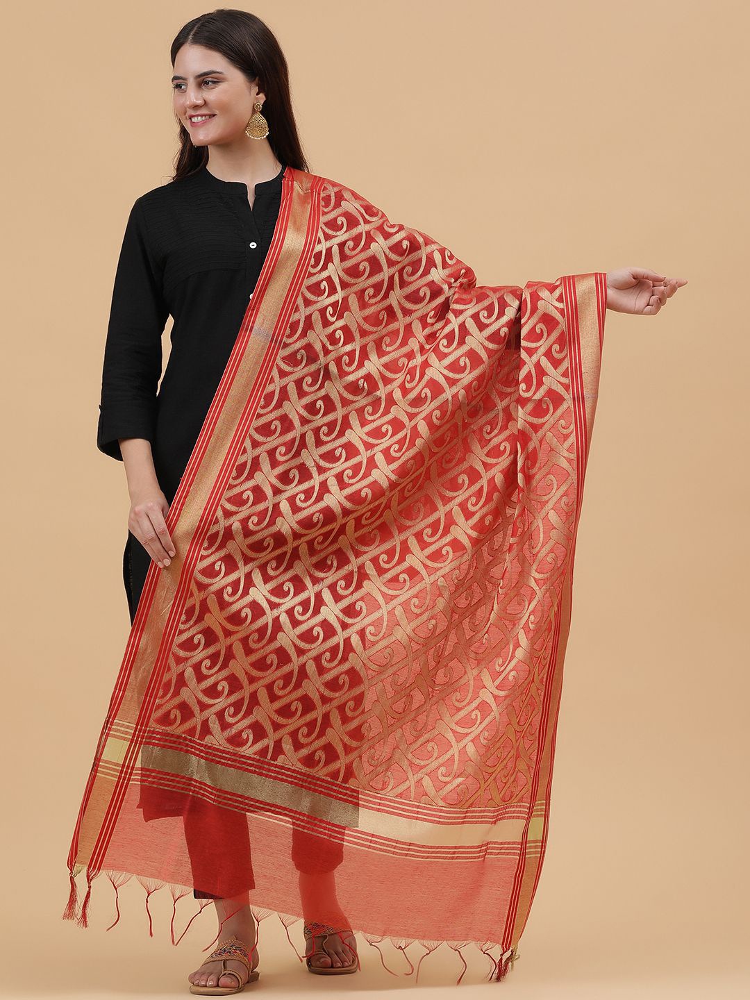 

BANJARA INDIA Woven Design Dupatta with Zari, Red