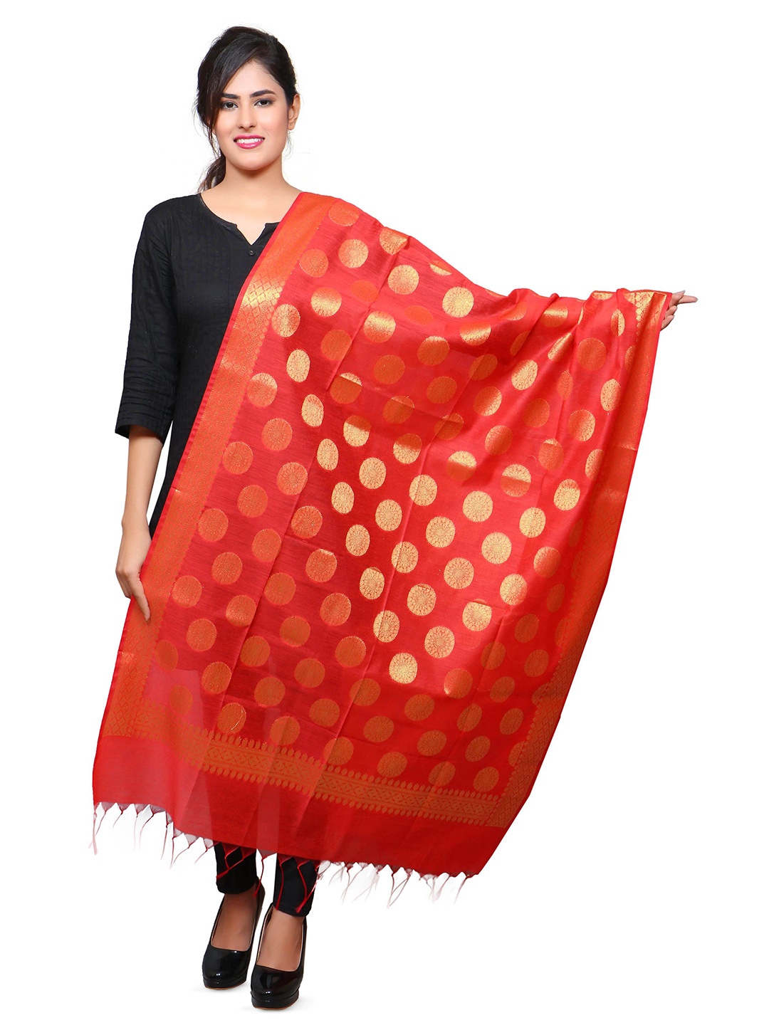 

BANJARA INDIA Woven Design Dupatta with Zari, Red