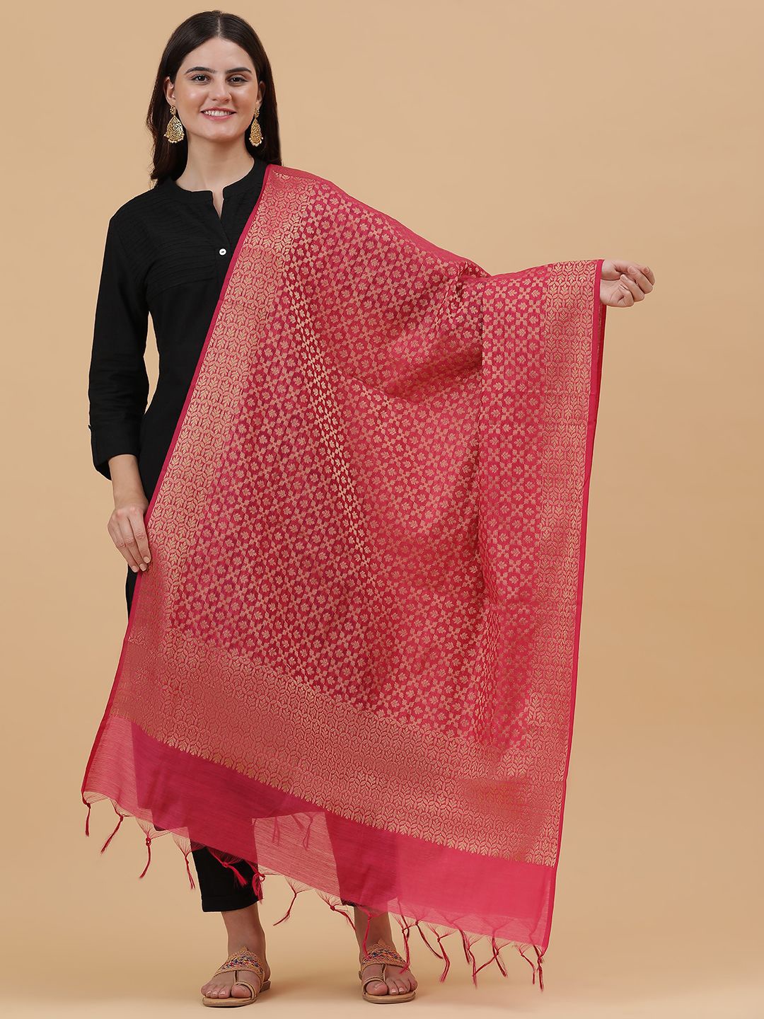 

BANJARA INDIA Woven Design Dupatta with Zari, Pink