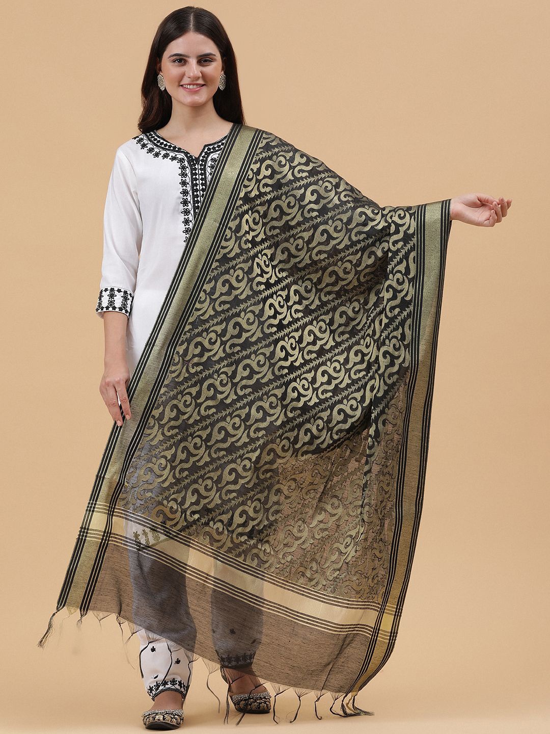 

BANJARA INDIA Woven Design Dupatta with Zari, Black