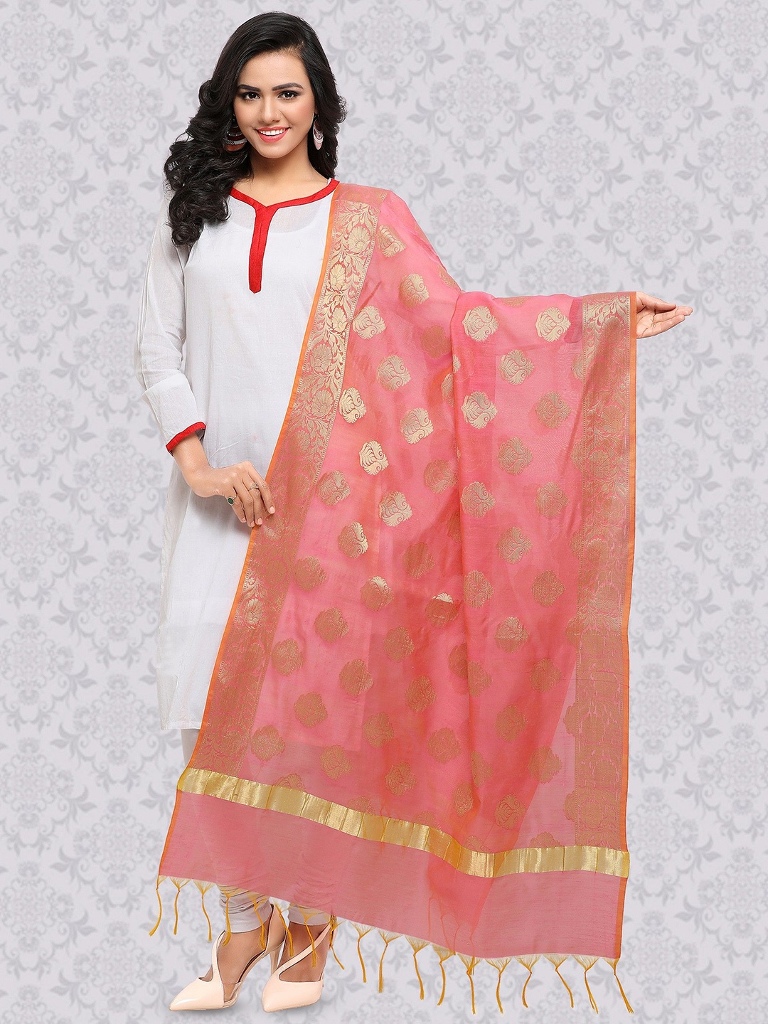 

BANJARA INDIA Woven Design Dupatta with Zari, Pink