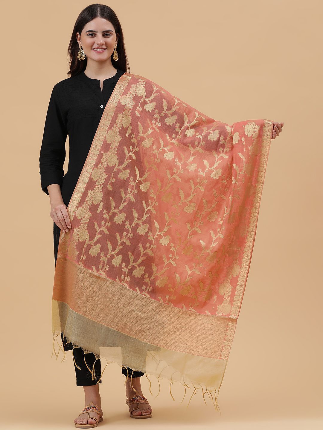 

BANJARA INDIA Woven Design Dupatta with Zari, Orange