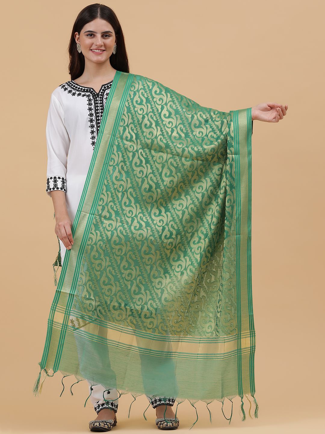 

BANJARA INDIA Woven Design Dupatta with Zari, Green