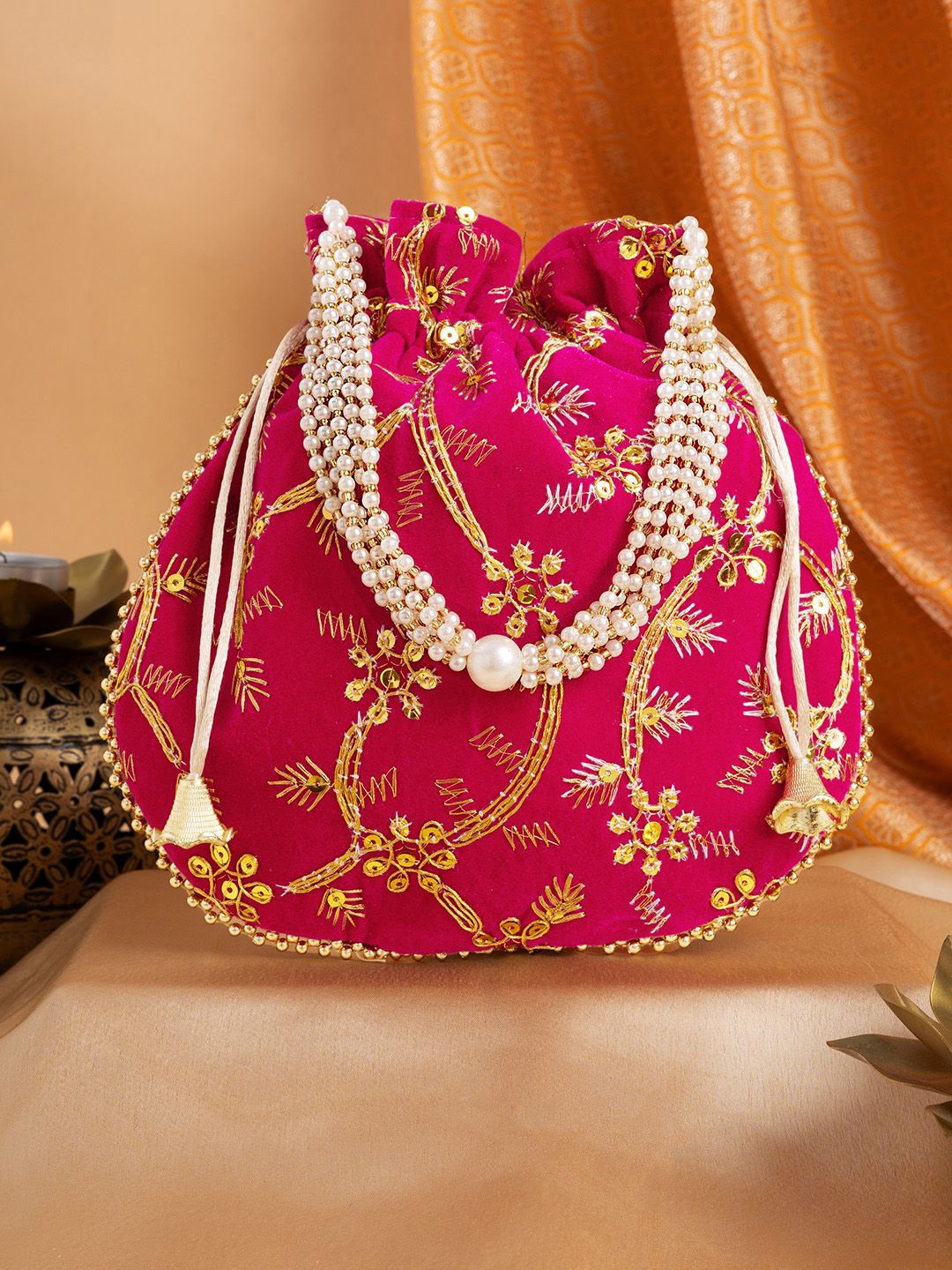 

TEEJH Embellished Potli Clutch, Pink