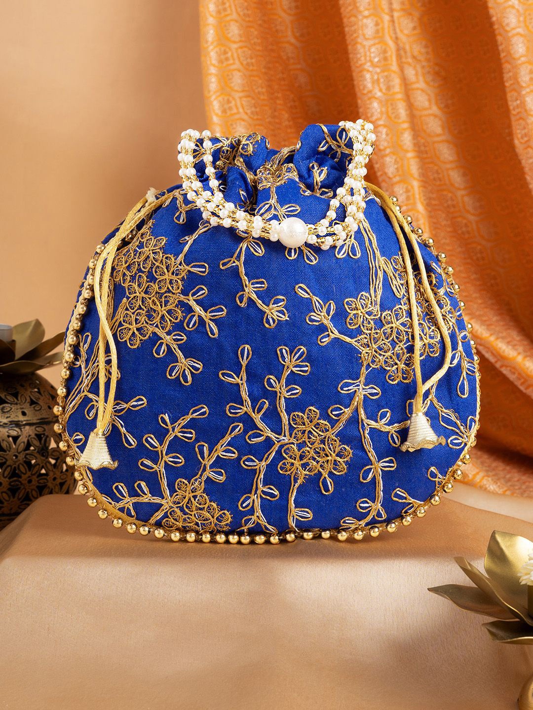 

TEEJH Embellished Potli Clutch, Blue