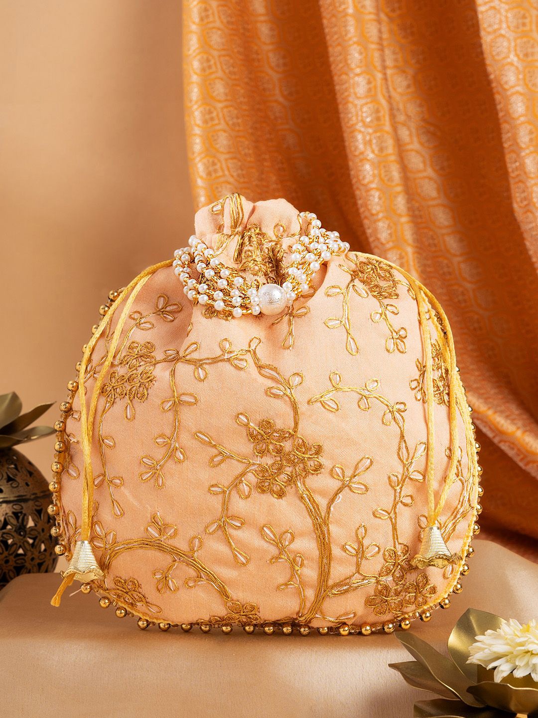 

TEEJH Embellished Potli Clutch, Cream
