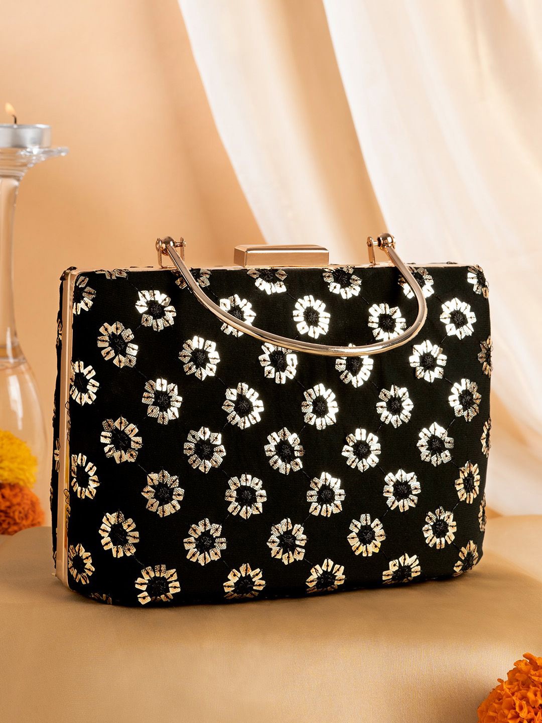 

TEEJH Embellished Box Clutch, Black