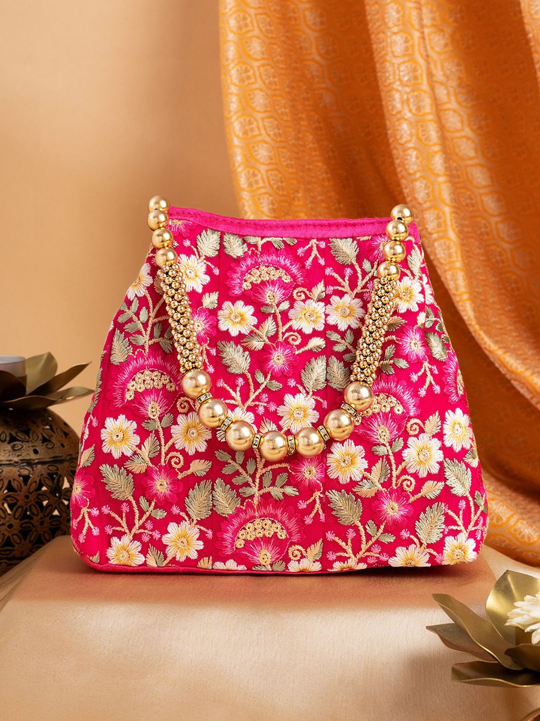 

TEEJH Embroidered Potli Clutch, Pink