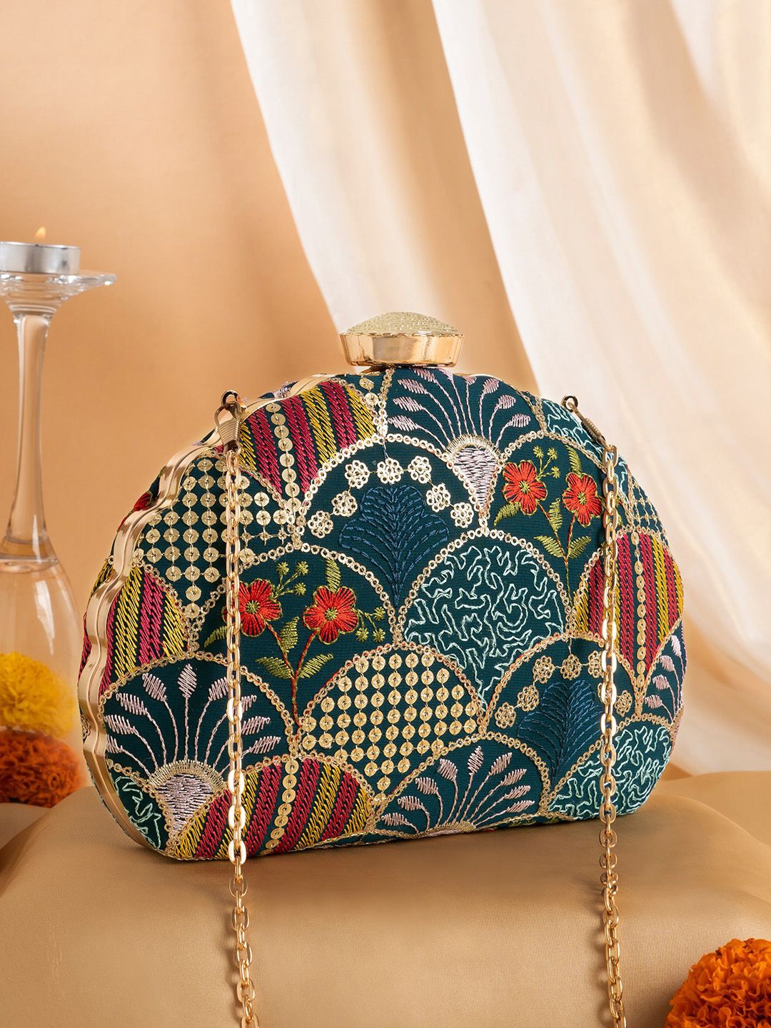 

TEEJH Embellished Box Clutch, Blue
