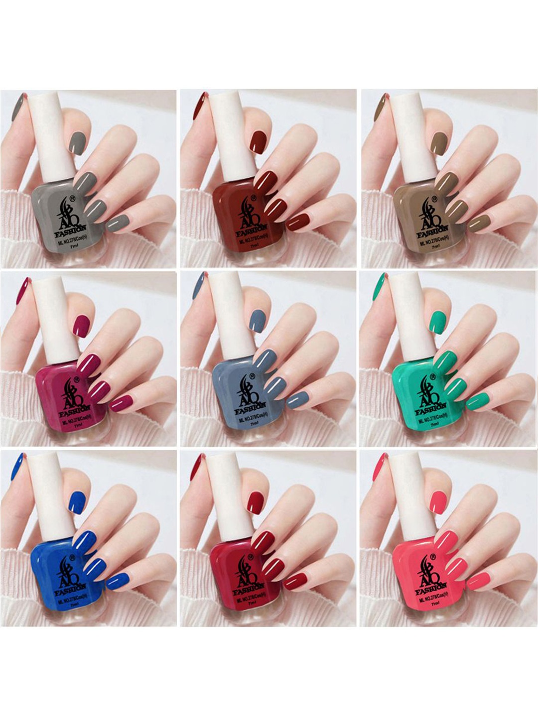 

AQ FASHION Set Of 9 Glossy Long Lasting Nail Polish - 7 ml Each, Blue
