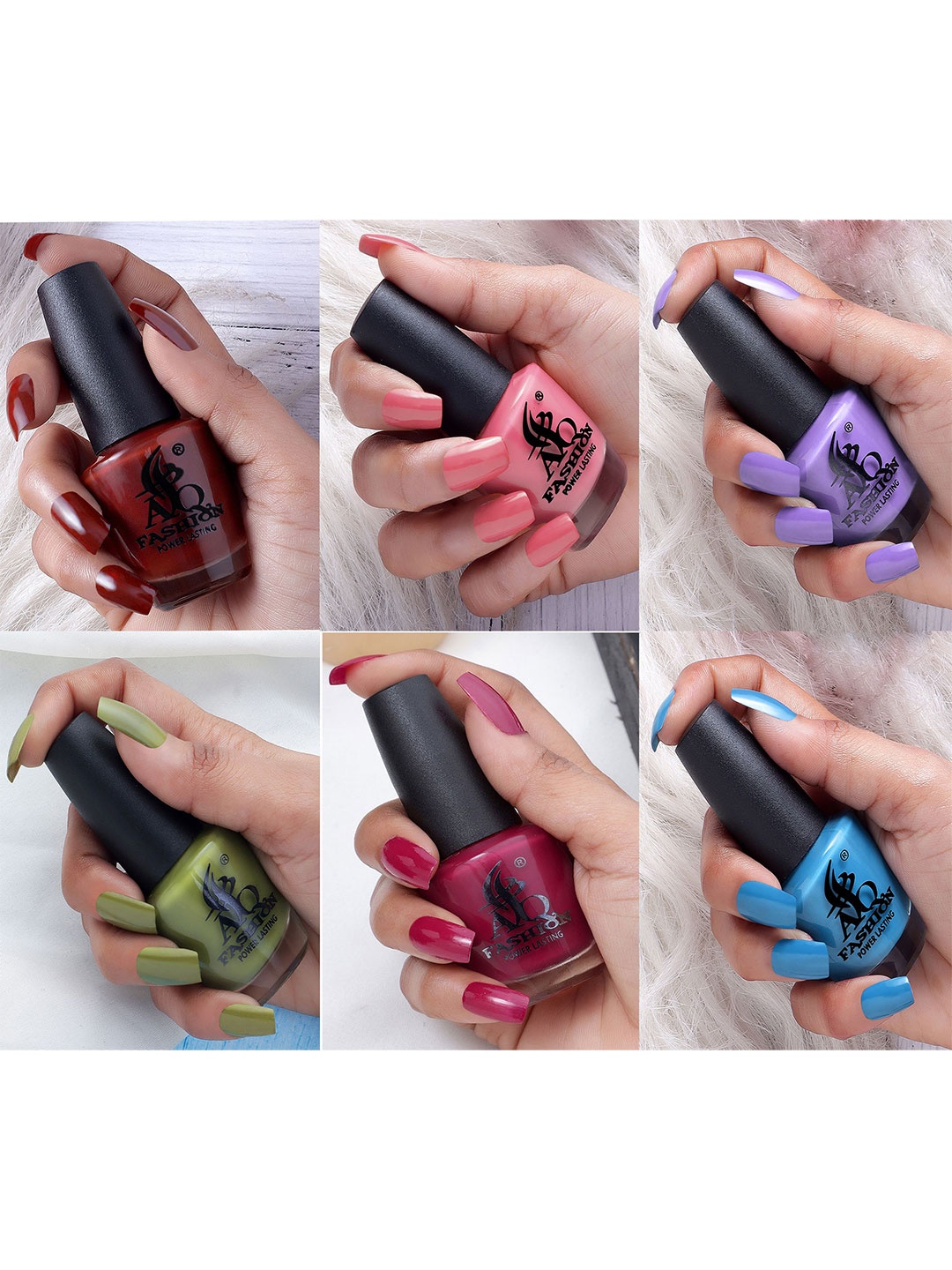 

AQ FASHION Set Of 6 Power Lasting Nail Polish - 15 ml Each, Purple